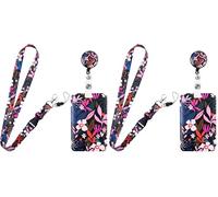 Vinabo Porte Badge Cordon Tour de Cou avec Porte-cartes, Enrouleur, Strap Neck avec Swivel Lobster Clasp pour Porte Badges d'Identification,Bureau, Les Clés, Telephone Portable, Carte Bus (Lot de 2)