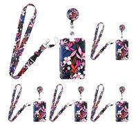Vinabo Porte Badge Cordon Tour de Cou avec Porte-cartes, Enrouleur, Strap Neck avec Swivel Lobster Clasp pour Porte Badges d'Identification,Bureau, Les Clés, Telephone Portable, Carte Bus (Lot de 5)