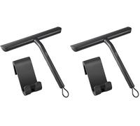 Vinabo Raclette de Douche sans Traces pour Porte en Verre - 21cm Noir avec Support - pour Salle de Bain, Vitre de Voiture, Miroir (Lot de 2)