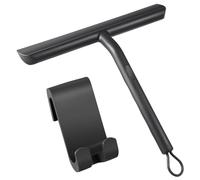 Vinabo Raclette de Douche Sans Traces pour Porte en Verre - 21cm Noir avec Support - pour Salle de Bain, Vitre de Voiture, Miroir