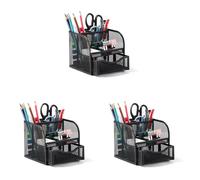 Vinabo Rangement Bureau, Organisateur de Bureau en Filet MéTallique, Pot a Crayon Bureau avec 4 Compartiments de Tri, Porte Stylo Peu Encombrant avec Tiroir Coulissant pour Papeterie, Maison, école
