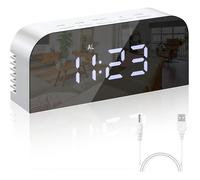 Vinabo Réveil Matin Numérique Miroir, LED, Horlogue Digitale, Chevet, 2 Niveaux de Luminosité,12/24H, avec 2 Ports De Charge USB
