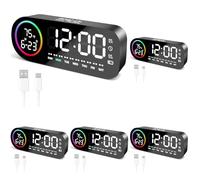 Vinabo Réveil Numérique avec Veilleuse 7 Couleurs, 4 Niveaux de Luminosité, Grand Affichage de la Température LED, ContrôLe Vocal, 12/24h, Port USB, Snooze, MéMoire De Mise Hors Tension (Noir)