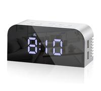 Vinabo Réveil Numérique de Chevet LED, 2 Ports USB, Double Luminosité | Horloge numérique avec heure, date, température, snooze, écran miroir et alimentation par piles ou câble