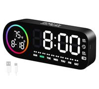 Vinabo Réveil Numérique LED 7 Couleurs - Horloge Digitale avec Affichage Température, 5 Niveaux Luminosité, Double Alarme, Snooze, USB, 12/24h - Réveil Lumineux pour Enfant & Adulte (Noir)
