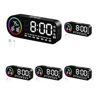 Vinabo Réveil Numérique LED 7 Couleurs - Horloge Digitale avec Affichage Température, 5 Niveaux Luminosité, Double Alarme, Snooze, USB, 12/24h - Réveil Lumineux pour Enfant & Adulte (Noir) (Lot de 5)