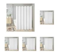 Vinabo Rideau Douche Anti Moisissure, 180 x 200cm Blanc, avec 12 Crochets, sans Percage, Tissu PEVA Imperméable Lavable en Machine (Lot de 5)