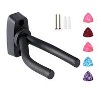 Vinabo Support Mural pour Guitare, avec 5 Médiators et Crochet de Suspension Inclus, Taille Ajustable, Convient également pour Banjo, Basse, Ukulélé et Mandoline Noir