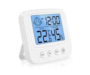 Vinabo Thermomètre Hygromètre Intérieur Digital à Haute Précision | Hygromètre Numérique de Bureau, Affichage Température et Humidité, Rétroéclairage, Horloge