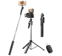 Vinabo Trepied Smartphone, 160CM Trepied Iphone, Extensible Perche a Selfie Stick, Telephone Portable Rotation 360° avec Télécommande pour Voyages, Vlogs, Compatible avec iPhone/Samsung/GoPro