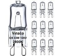 Vinaco Gluhbirn G9 33W, 10pcs Halogen Lamp Dimmable Warm White 2800K, Long Life with High Brightness 350LM, Halogen 33W G9 for Chandeliers, Cabinet Lights