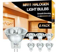 Vinaco GU4 10W, 6 Pack High Power 250LM MR11 Halogen, Durable MR11 12V 10W Dimmable with Glass Cover, Warm White 2800K Fiber Optic Light Bulb, Halogen 12V with GU4 Base