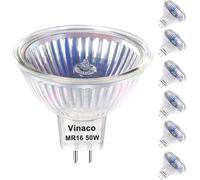 Vinaco MR16 Halogen Light Bulbs 50W 12V, 6 Pack High Output MR16 GU5.3, MR16 Dimmable Warm White 2800K, Long Lasting MR16 12V 50W Spotlight 38° Beam Angle MR16 Bulb for Landscape, Track Lights