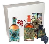 VINADDICT Coffret Cadeau Rhums Don Papa, Alon 70 cl et Masskara 70 cl avec Pierres à Whisky, 3 Pièces