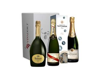 Vinaddict - Coffret Champagne Prestige4-3 Bouteilles 75Cl - R de Ruinart, Taittinger, Mumm Cordon Rouge.