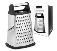 VINAK - Grande râpe de cuisine en acier inoxydable à 4 faces: large + long + fin + zester | Avec poignée ergonomique et base en caoutchouc antidérapante