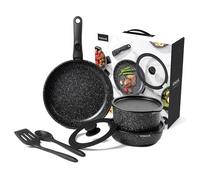 VINAK - Set de poêles avec manche amovible - Antiadhésives - 11 PIÈCES - Poêle 26 cm + 20 cm, casserole 18 cm, couvercles de rangement, ustensiles en silicone | Induction et Four | Sans PFOA/BPA