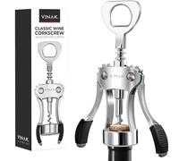 VINAK Tire-bouchon classique à ailes | Ouvre-vin facile à utiliser avec décapsuleur de bière | Design ergonomique et robuste en acier chromé | Poignées en caoutchouc et spirale tournée