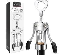 VINAK - Tire-bouchon professionnel avec ailes - Ouvre-bouteille manuel 2 en 1 pour vin et bière - Ouvre-bouteille en acier chromé avec poignée antidérapante et spirale renforcée - Pour maison et bar
