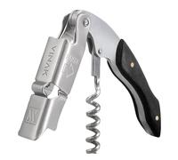 VINAK Tire-bouchon professionnel XPERT Black WOOD en acier inoxydable et bois avec double support articulé + ouvre-bouteille + couteau coupe-capsule et spirale professionnel groove