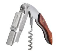 VINAK Tire-bouchon professionnel XPERT WOOD en acier inoxydable et bois avec double support articulé + ouvre-bouteille + couteau coupe-capsule et spirale professionnel groove