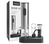 VINAK Wine Kit - Tire-bouchon électrique à piles en acier inoxydable + bouchon de vin sous vide + bec verseur + coupe-capsule | Design moderne | Décapsuleur sans effort