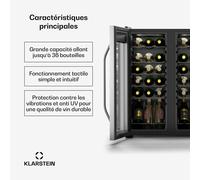 Vinamour Cave à vin | 2 zones de réfrigération | 7 étagères | Commande tactile | Protection UV G