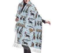 VinAmy Écharpe The Christmas Whippet Écharpe à franges pour femme Long châle chaud en cachemire à pompons 196 x 68 cm