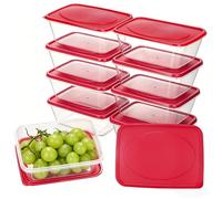VINATO 10 Pièces 520ml Boîte Alimentaires Plastique, Réutilisables Boite Congelation Alimentaire, Boîtes Hermetique Stockage Aliments pour Congélateur, Micro-ondes, Lave-vaisselle, sans BPA（Rouge）