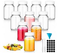 VINATO 10 Pièces 60ml Mini Bouteille en Verre, Petite Bouteille Hermétique, Petits Pots avec Accessoires (Brosse, Entonnoir, Stylos, Étiquettes Réutilisables pour Fruits, Confitureen（Blanc）