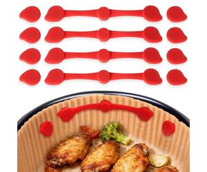 VINATO 12 Pièces Boucles Magnétiques en Silicone pour Friteuse a Air, Aimants de Doublure pour Papier Parchemin, Boucle Magnétique Réutilisables Résistante à la Chaleur pour Friteuse a Air (Rouge)