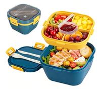VINATO 1700ml Boite a Salade Emporter, Boite Repas avec Compartiments et Couverts pour Micro Onde, Sans BPA, Lunch Box Adultes et Enfants, pour Voyages Travail Pique-nique (Bleu)