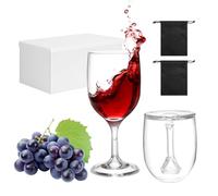 VINATO 2 Pcs Verres à Vin Plastique à Emporter, 200ml Pliables Verres à Vin de Camping, avec Boîte de Rangement et 2 sacs Étanches, Réutilisables Verre à Pied pour Voyages Camping Pique-niques
