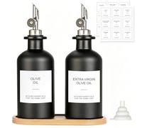 VINATO 2 Pièces Bouteille Huile Olive 500ml, Entonnoir1, Étiquettes18, Support en Bambou 1,Huilier En Verre Avec Bec Verseur Huile D'olive Pour Cuisine, Café Et Bar