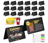 VINATO 20 Pièces PVC Mini Tableau (Forme V) - Mini Ardoises Étiquettes de Prix Double Face avec 7 Marqueurs & 1 Chiffon, Petits Panneaux pour Buffet, Mariage, Fête et Boulangerie