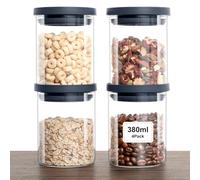 VINATO 4 Bocaux en Verre Hermétiques - Bocal en Verre Avec Couvercle Sans BPA, Set de Récipient en Verre Avec Couvercle pour Cuisine (380ml), Stockage Aliments Secs