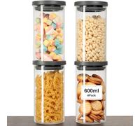 VINATO 4 Bocaux en Verre Hermétiques Sans BPA, Set de Récipient en Verre Avec Couvercle pour Cuisine (600ml), Stockage Aliments Secs