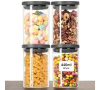 VINATO 4 Bocaux en Verre Hermétiques Sans BPA, Set de Récipient en Verre Avec Couvercle pour Cuisine (440ml), Stockage Aliments Secs