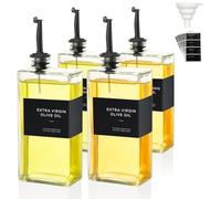 VINATO 4 Pièces Bouteille Huile Olive 500ml, Entonnoir1, Étiquettes 36, Huilier En Verre Avec Bec Verseur Huile D'olive Pour Cuisine, Café Et Bar