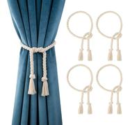 VINATO 4 Pièces Embrasse pour Rideaux, 100cm Pinces à Rideaux Corde en Coton à la Main, Boucle à Tricot Rideau Corde Style Bohème, pour Chambres à Coucher, Salons et Bureaux
