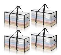 VINATO 4 Sacs de Rangement pour Couettes, Grands Sacs de Déménagement Transparents avec Poignées, Résistants à l'Humidité et à la Poussière - Stockage pour Vêtements, Maison