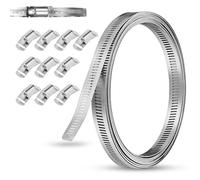 VINATO 6M Collier de Serrage Inox, Réglables Collier de Serrage Métallique, avec 10 Pièces Fixation, Bande Perforée en Métal pour Tuyaux, Jardin, Gaz Eau, Automobile, Industrie