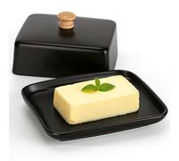 Vinato Beurrier Céramique avec Couvercle et Poignée, Beurrier Porcelaine pour 250 gr de Beurre Boîte à Beurre Hermétique pour Frigo, Lavable au Lave-Vaisselle, Micro-ondes, Noir