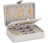 VINATO Boîte à Bijoux Femme Voyage - Boite a Bijoux pour Colliers, Boucles d'Oreilles & Bagues 16,5x12x5,7cm - Cadeau Élégant, Gris