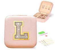 VINATO Boîte à Bijoux Personnalisable DIY avec Lettres Diamant - Coffret Compact en Simili-Cuir Rose - Idée Cadeau pour Femmes et Filles - Taille 10x10x5 cm