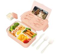 VINATO Boîte Bento Repas 1400ml, BPA Free & PP Alimentaire - Lunchbox Micro-Ondable avec Ustensiles, Boîte à Compartiments Premium pour Adulte et Enfant Rose