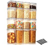 VINATO Boîte de Rangement Cuisine, Hermetique Alimentaire Boite Plastique avec Couvercle Frigo Lot de 16 pour Céréales, Farine, Sucre, Riz, Pâtes Sans Bpa avec Autocollants