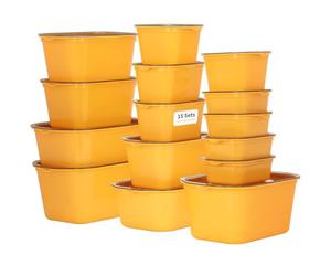VINATO Boîtes Alimentaires Hermétiques (15 Pack) - Boite Plastique Alimentaire, Conservation Repas, Empilable, Micro-ondable & Congélation - Jaune
