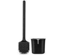 VINATO Brosse WC en Silicone avec Support - Brosse Toilettes Noire à Tête Flexible et Picots pour Un Nettoyage sans Traces, Anti-Odeurs & Anti-Rayures - Set Moderne pour Salle de Bain et Toilettes
