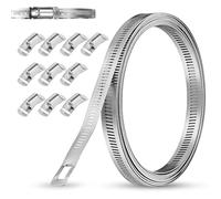 VINATO Collier de Serrage Inox 5m Bande Perforée en Métal + 10 Pièces Fixation, Collier Serrage Inox pour Tuyaux, Jardin, Automobile, Industrie